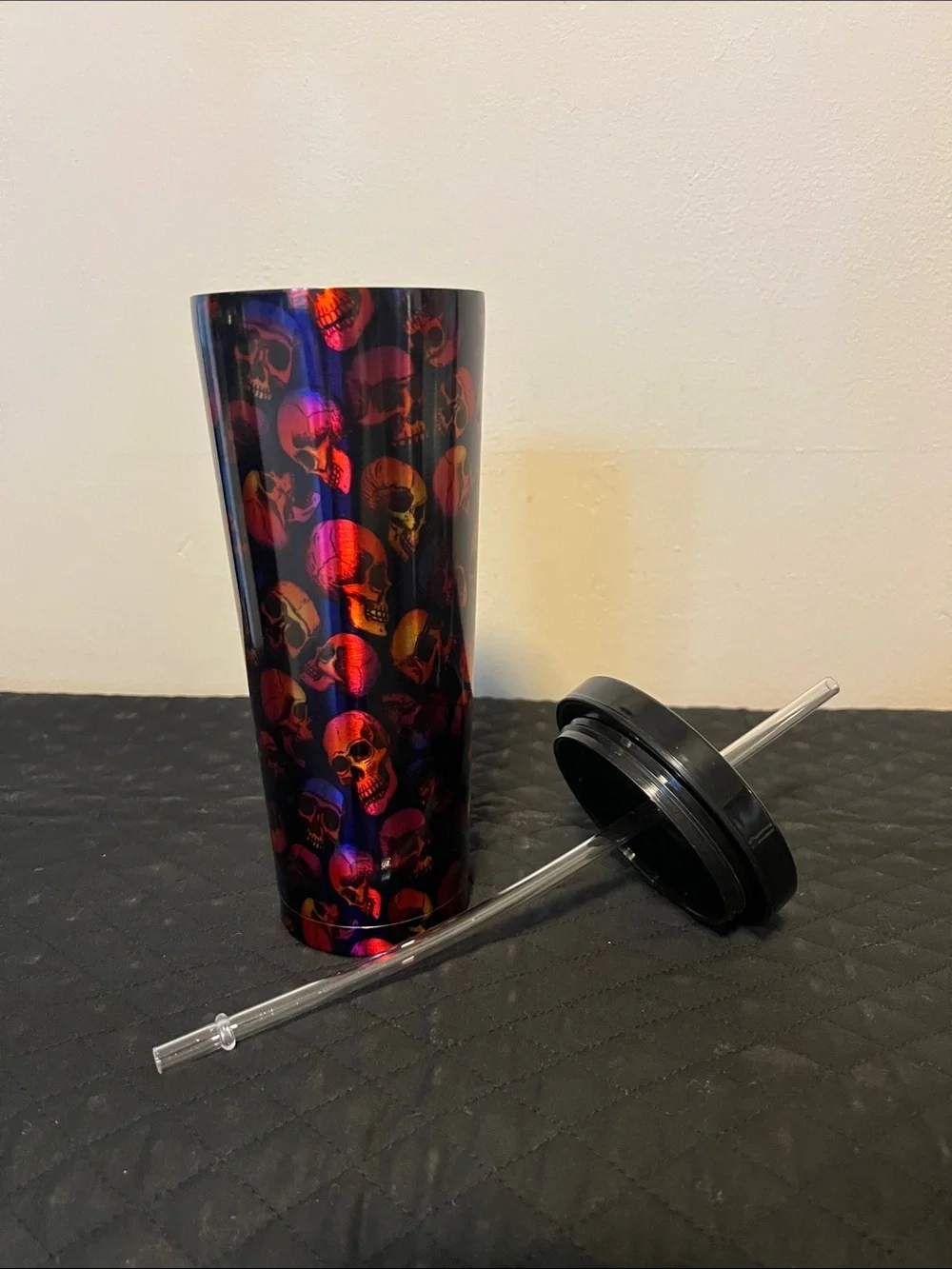 Black Iridescent Skull Travel Tumbler
